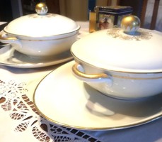 VINTAGE BAVARIA LUXUS PORCELÁN Fein Bayreuth Sophienthal  2 db LEVESESTÁL + 2 db OVÁLIS PECSENYÉSTÁL