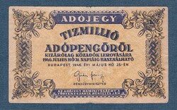 1946 Tízmillió Adópengő ( Adójegy 10.000.000 Adópengőről ) Vízjel, címer fordított  amelyeknél
