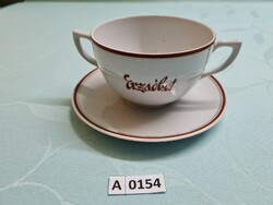 A0154 Zsolnay Erzsébet feliratos kétfülű teás csésze + alj