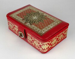 1L712 old decorative red leather box chest 18 cm