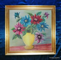Flower still life painting in gold color picture frame 73.5 * 75 cm