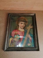 Antique holy picture altar picture print in a glazed frame, picture frame 38.5*49 cm