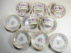 Old porcelain coffee and tea set 4 cups, 9 plates Chinese porcelain with flower pattern