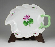 1L801 Herend leaf-shaped porcelain bowl with flower pattern 15 cm