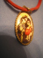 N2 Raffaello Santi Madonna della Seggiola után Barokk Mária a kis Jézussal porc medál ezüst láncon