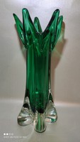 Handmade Czech thick-walled glass vase is real green