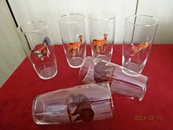 Three deciliter glass cups with forest animal stickers. Six pieces. Jokai.