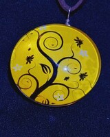 Tree of life yellow double large glass lens necklace new! (2082)