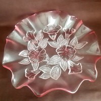 German, pink glass, waltherglass bowl, with rose, flower pattern (not small!)