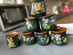 New! Nice dark green glazed ceramic teapot, mug with different patterns, marked