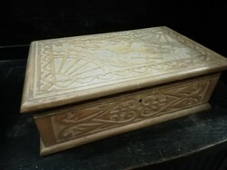 Old carved wooden box, card box, decorative box