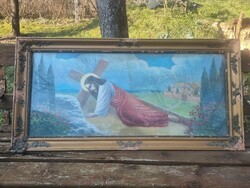 Olajvászon festmény Krisztus a kereszttel Szentkirályi szignó