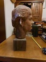 Male head sculpture, with a nose, plaster, wooden base, without sign, minor wear, 46 cm high