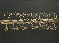 Minimalista kép. Prima díjas művésztől. Pianínó (30x40,3D-s vászon,aranyozva). Károlyfi Zsófia /1952