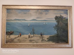 Szegvári Károly, Balatoni halászok c. festménye eladó