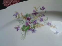 Ibolyás, hatalmas, antik, ovális tálaló tányér.  39 x 27 cm.