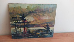 (K) quality painting fishermen 32x26 cm