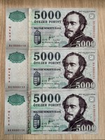 5000 forint MINTA bankjegy UNC alacsony sorszámkövető 3 db egyben
