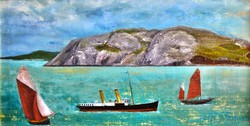 Hajók a tengeren, olaj festmény, kerettel: 41 x 64 cm, jelzés nélkül