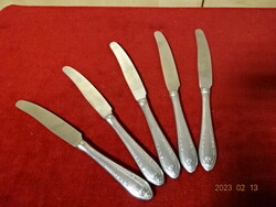 Orosz ezüstözött kés, hossza 21,5 cm. Öt darab. Jókai.