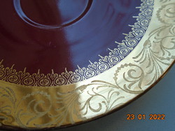 Aranybrokát bordó kézzel festett tányér "WEISSE ROSE" jelzéssel