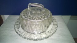 Retro -Szép forma-üveg cukortartó-bonbon kínáló alátét tányérral