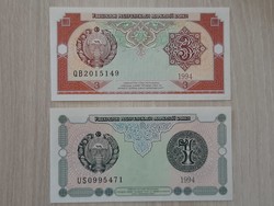 Üzbegisztán 1 és 3 som UNC bankjegyek