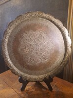 Antique beautiful red copper tray, ceramic placemat