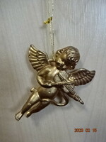 Arany színű karácsonyi angyalka, hegedül, hossza 6 cm. Jókai.