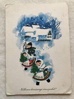 Old Christmas postcard, picture postcard - drawing by Károly Kecskeméty -3.
