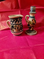Korondi ceramic candle holder and spout / Oláh antal