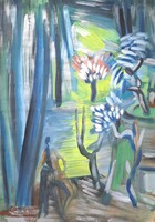 Peti János (1913-1994) olajfestmény - szürreális, modern festmény