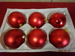 Hat darab piros karácsonyi gömb, átmérője 8 cm. Jókai.
