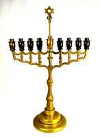 Large copper and bronze Judaica candle holder, menorah