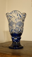 Blue polished glass crystal vase 16 cm
