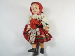 Retro old doll in plastic folk costume, 19.5 cm tall