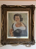 Női portré Szilvási szignóval. A keret kép nélkül is eladó!