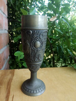 Vintage German pewter protruding viable and inscribed cup goblet -18 cm