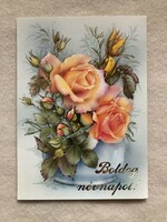 Virágos kinyitható, aranyozott képeslap