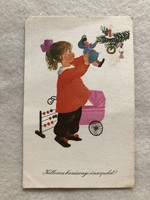 Régi rajzos Karácsonyi képeslap   -   Demjén Zsuzsa  rajz              -3.