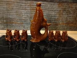 Orosz porcelán, hal formájú pálinkás készlet, 7 darabos    hibátlan - kupakkal