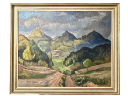 Gustav Rossi (1898-1976) olaj-vászon tájkép keretben gyönyörű festmény szignált német olasz festő