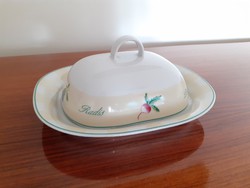 Retro old porcelain butter dish with vegetable pattern 20 cm