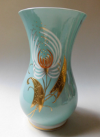 Wallendorf vintage azure blue, hand-painted art deco vase with relief gilding 16.5 Cm