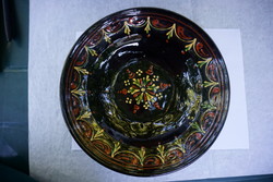 Magyaros népi vásárhelyi gránit, lapos, 30 cm.-es népművészeti fali tányér , eladó