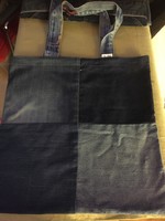 Egy farmer újjászületése - TOTE BAG, erős textil bevásárló táska, 4 kockás válltáska régi farmerből