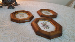 3 pcs. French botanical print, in an octagonal wooden frame