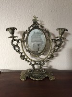 Antik pipere asztali tükör gyertyatartóval