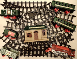 Retró vintage elemes elektromos terepasztal vasútpálya vonatpálya vasút mozdony vonat vagon játék