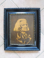 Liszt Ferenc portré antik intarzia szignóval és eredeti keretben